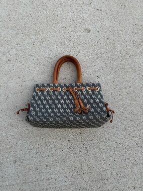 Vintage Dooney & Bourke Grey/Cream Monogram With Brown Leather